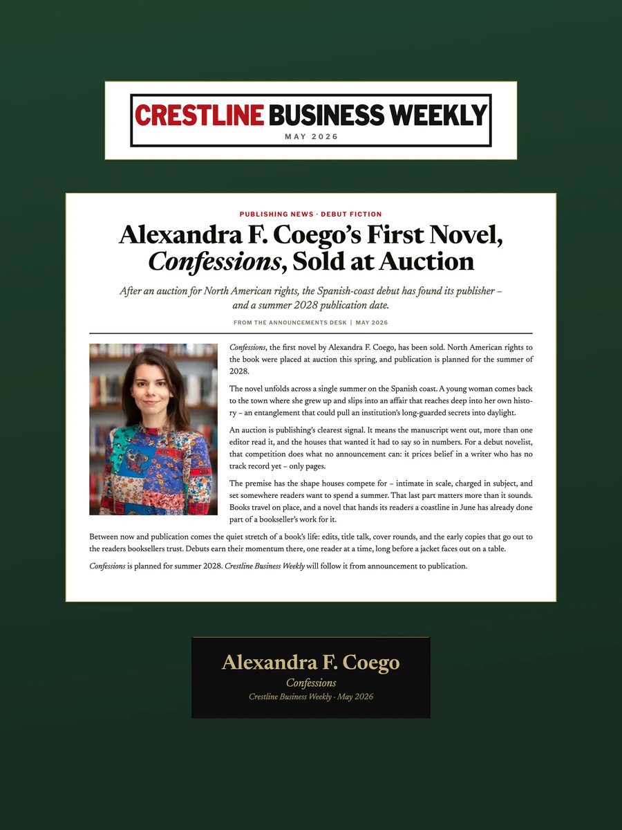 A sample press feature as a keepsake plaque – invented publication, article, and engraved plate