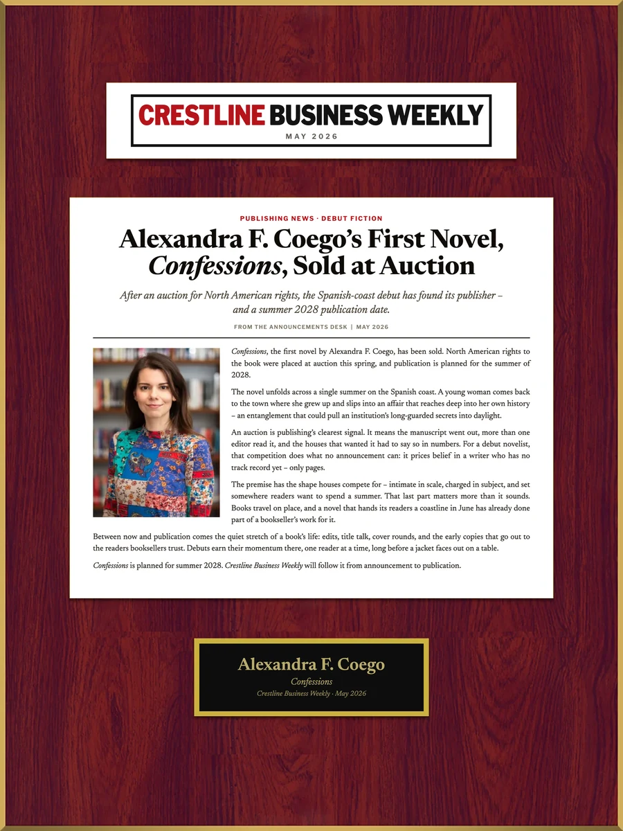 A sample press feature as a keepsake plaque – invented publication, article, and engraved plate